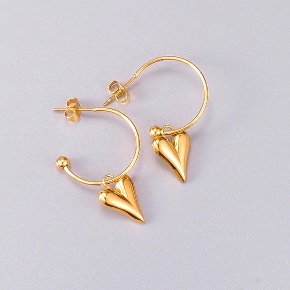 

Popular 18K Gold Plated 316L Stainless Steel Trendy Women Pearl 3D Heart Charms Pendant Jewelry Hoop Stud Earrings for Women