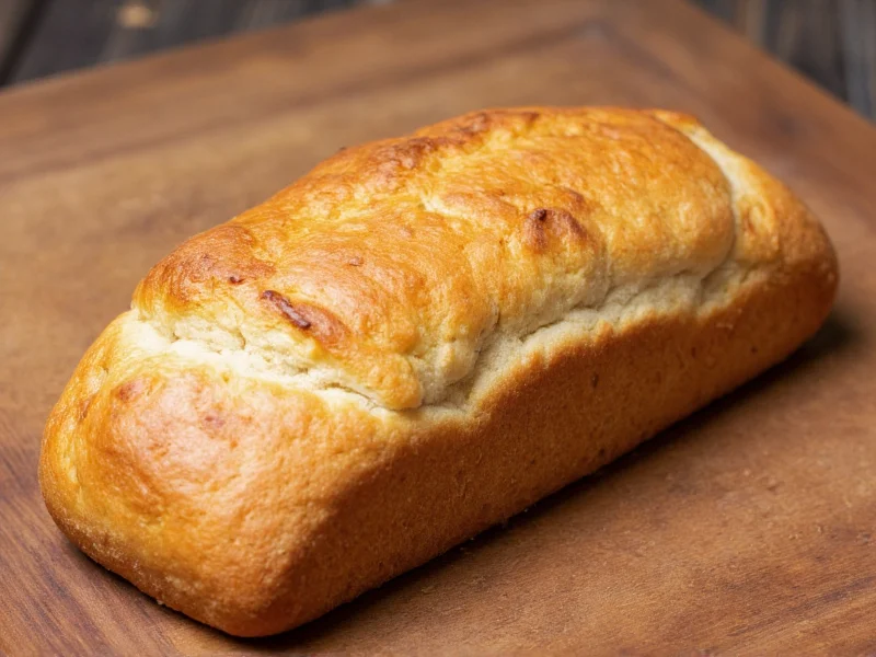 Golden crust yeast-free bread loaf on wooden board