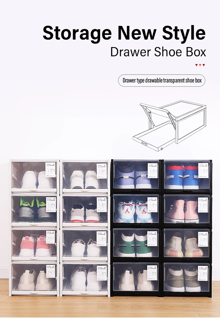stackable clear shoe drawers on Drawer Stackable Shoes Box Organizer Black Plastic Shoe Box Storage Transparent Custom Logo Acrylic Storage Boxes Bins Oem Buy Shoe Organizer Box Stackable Black Black Shoe Boxes Drawer Type Shoe Box Product
