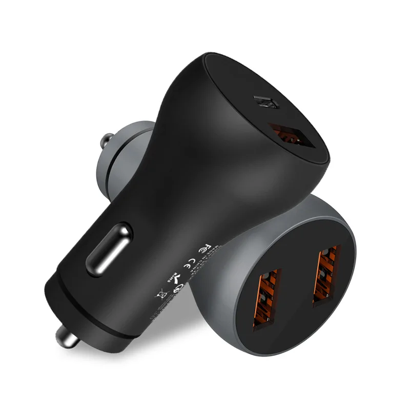 

36w PD and QC3.0 Dual Ports Fast Charging Smart USB Car Charger for iPhone Mobile Phone, Grey / black