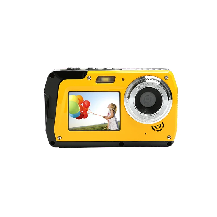 

2.7K HD Camcorder Vlogging Video Camera Dual Screen Digital Recorder Body Waterproof Camera, Yellow/blue/pink