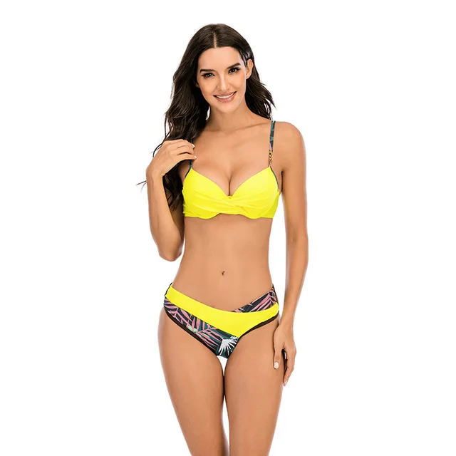 

Yellow Black Sexy 2 Pieces Set Sexy School Girl Bikini Imported Swimsuit Split Adult Bathing Suit Triangle Swimwear, Picture showed