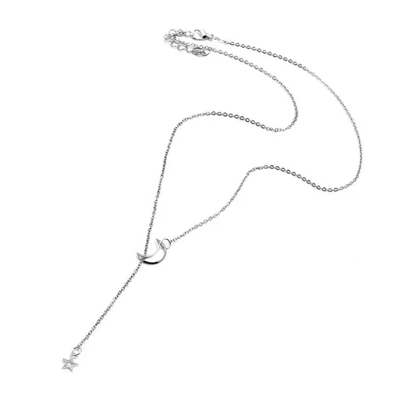 

New stainless steel gold hollow moon with star pendant necklace