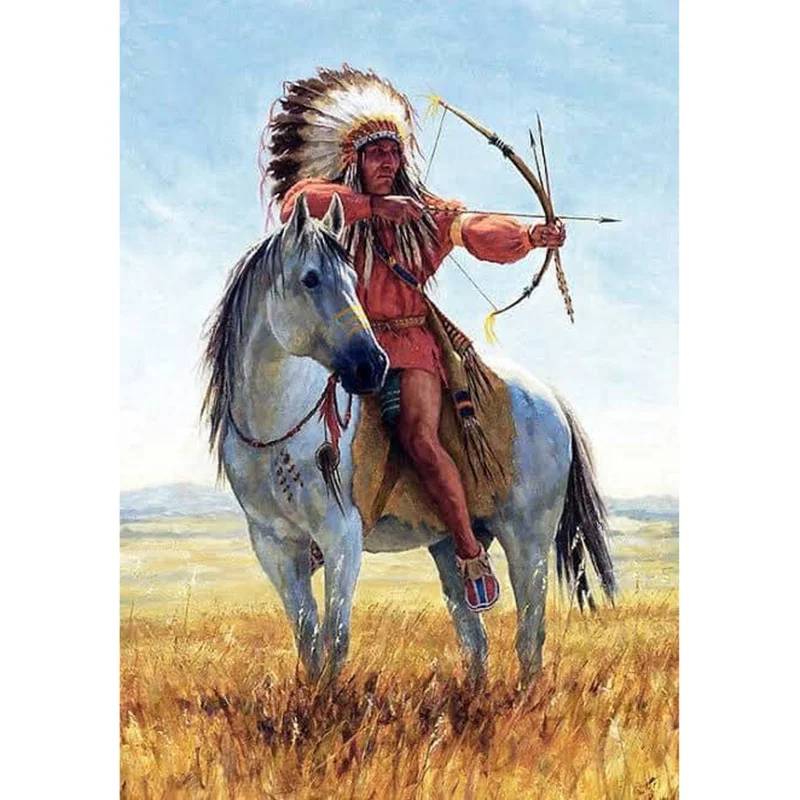 

5D Diamond Painting Portrait Indian Hunters and Horses Full Drill Modern Print Canvas Diamond Mosaic DIY Embroidery Wall Arts