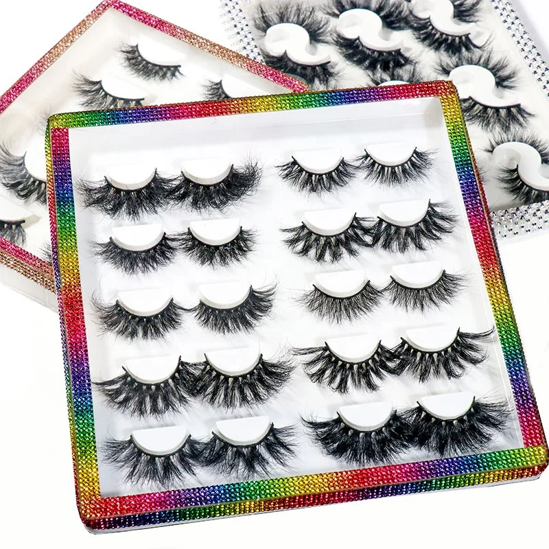 

Wholesale real mink eyelashes lash book mixed styles multi rhinestone pack box lash vendor bulk lashes custom eyelash packaging