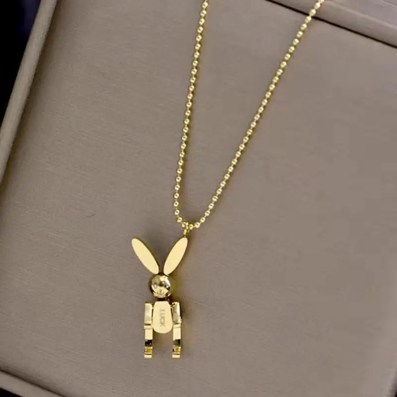 

Wholesale stainless steel necklace movable Lucky Rabbit Necklace personality talk titanium steel mechanical rabbit