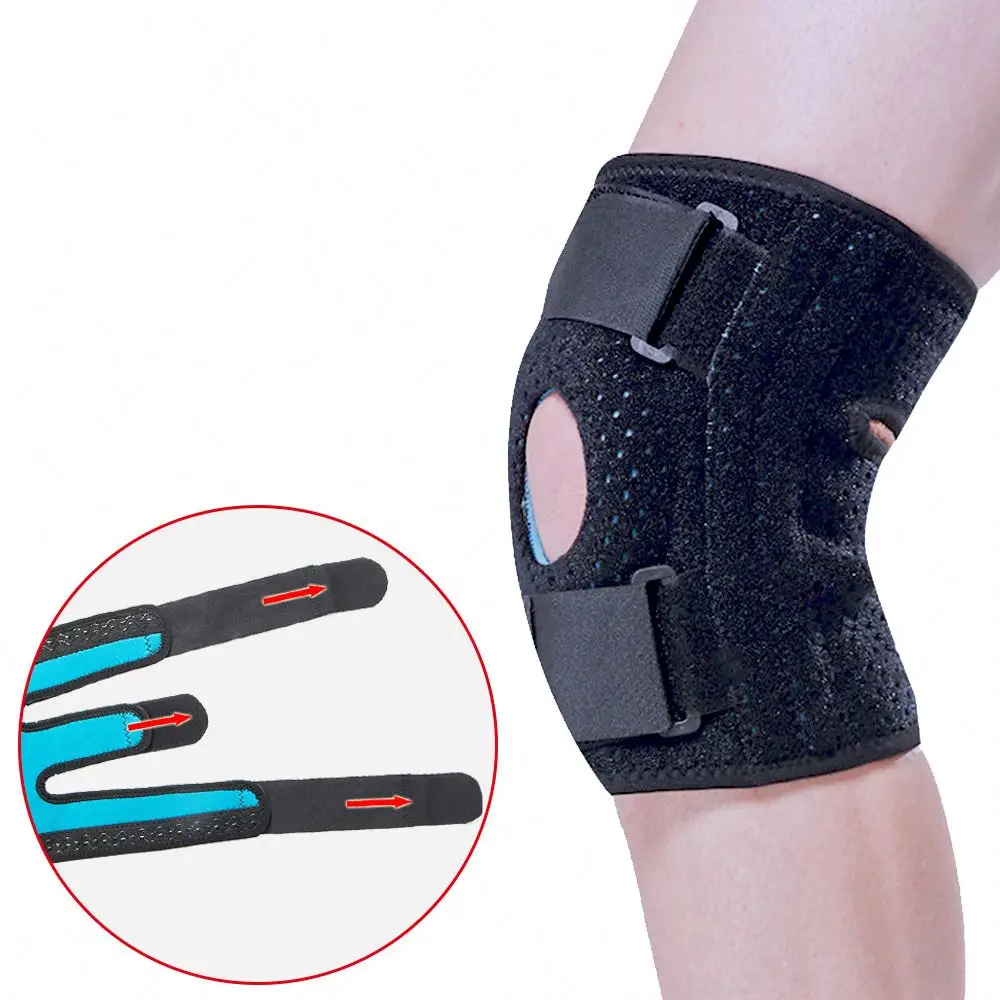 

Adjustable compression knee sleeve support neoprene sport knee support with spring, Black+blue