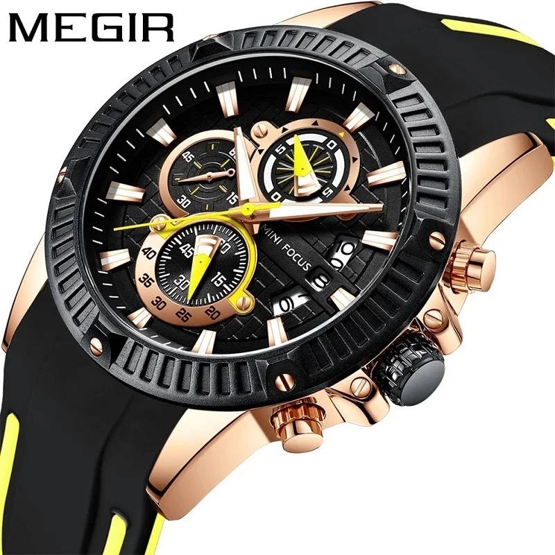 

MINI FOCUS 0244 Sport men quartz wristwatch japanese movt chronograph stylish silicone man wristwatch set