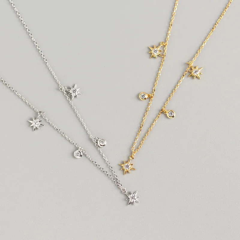 Light Luxury S925 Sterling Silver Ins Geometric Star Necklace Cubic Zirconia Star Pendant Necklace