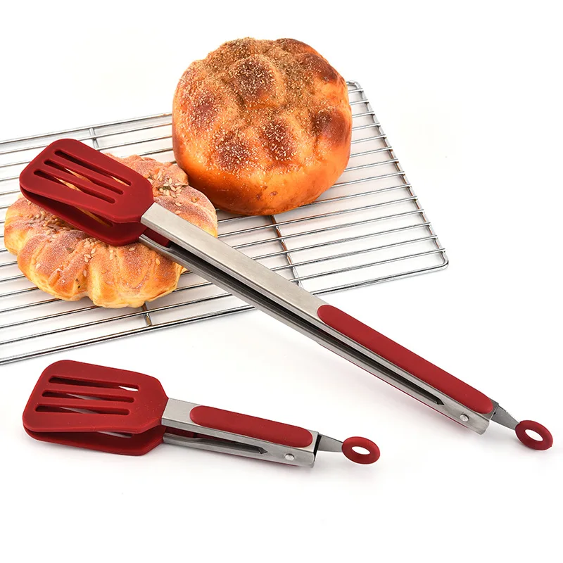 

Stainless Steel Silicone Kitchen Food Tongs BBQ Barbecue Grill Tongs Heat Resistant Meat Clip With Non-slip Handle, Customized acceptable