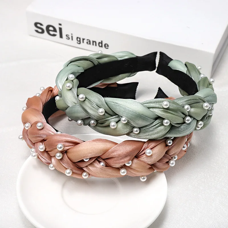 
Korean new high-grade boutique hand-nailing pearl plait headband lady wholesale 