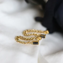 Elegant Lady Jewelry Cuban Chain Link Earring Hypoallergenic Stainless Steel 18K Gold Plated Black Stone Cuban Chain Earring
