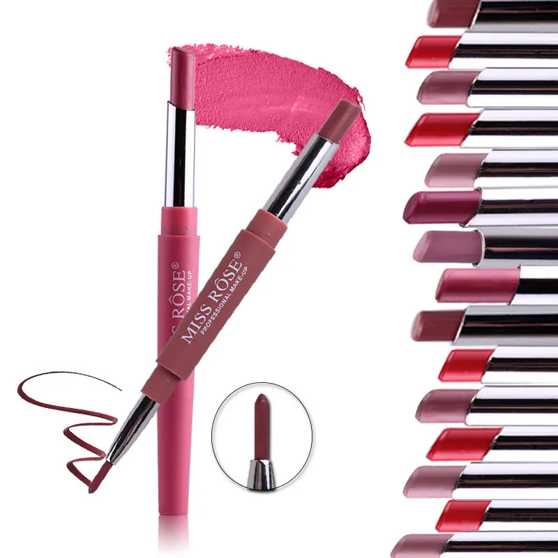 

Fashion 20 Colors Semi-matte Double-headed Multi Function Matte Lipstick and Lip Liner Set Private Label, Picture