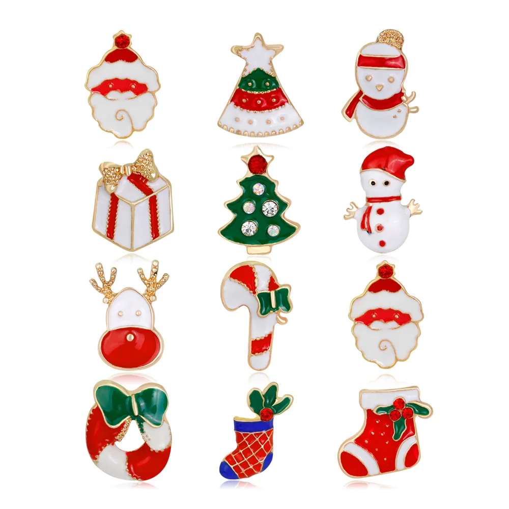 

Christmas Jewelry Drop Oil Santa Snowflake Lapel Pin Brooch Cute Enamel Snowflake Reindeer Brooch Set