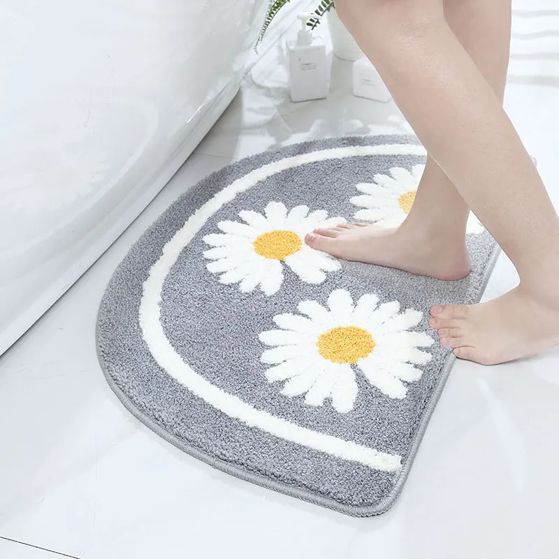 

i@home in stock chenille tufted daisy absorbent flower anti slip bath foot mat, Light grey/light green/blue/light blue/brown