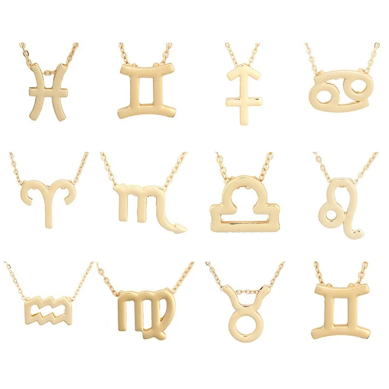 

2020 Fashion Jewelry 12 Zodiac Sign Necklaces Gold Chains Constellations Aries Taurus Pendant Necklace