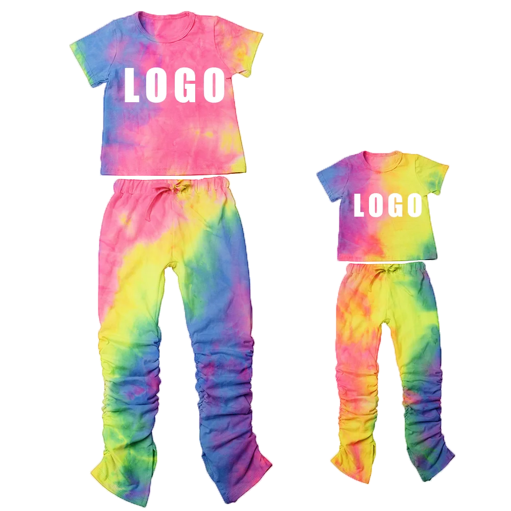 

Custom Tie Dye Women Joggers Suit Sets Mommy and Me Outfits Fall Clothing for Kids Stracked Pants