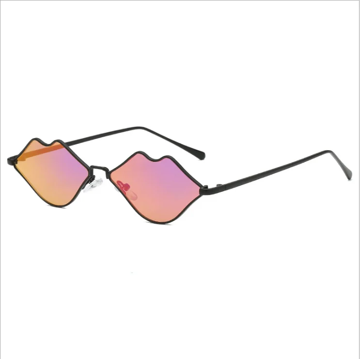 

Promotion Lip shape unique metal frame small sunglasses for women