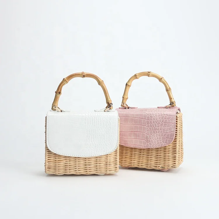 

Wholesale rattan beach crossbody shoulder bag summer women leather flap handbags, Customizable