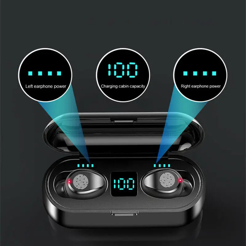 Hot selling F9 TWS Bluetooth V5.0 Wireless Touch Earphones LED Display Stereo Sport - ANKUX.COM