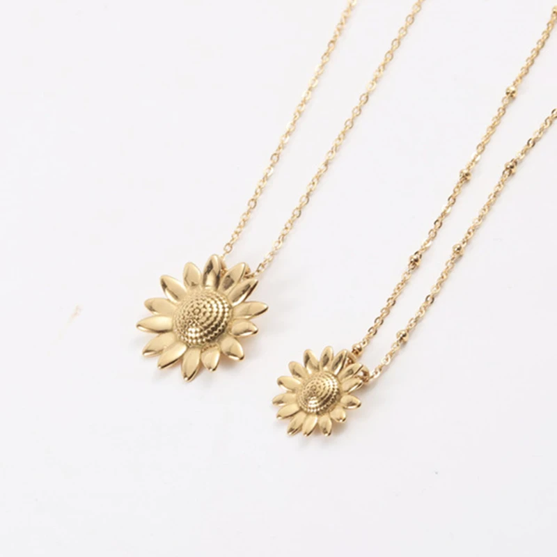 

Two Size Choose Not Fade 18K Gold Plated Stainless Steel Sunflower Daisy Pendant Necklace