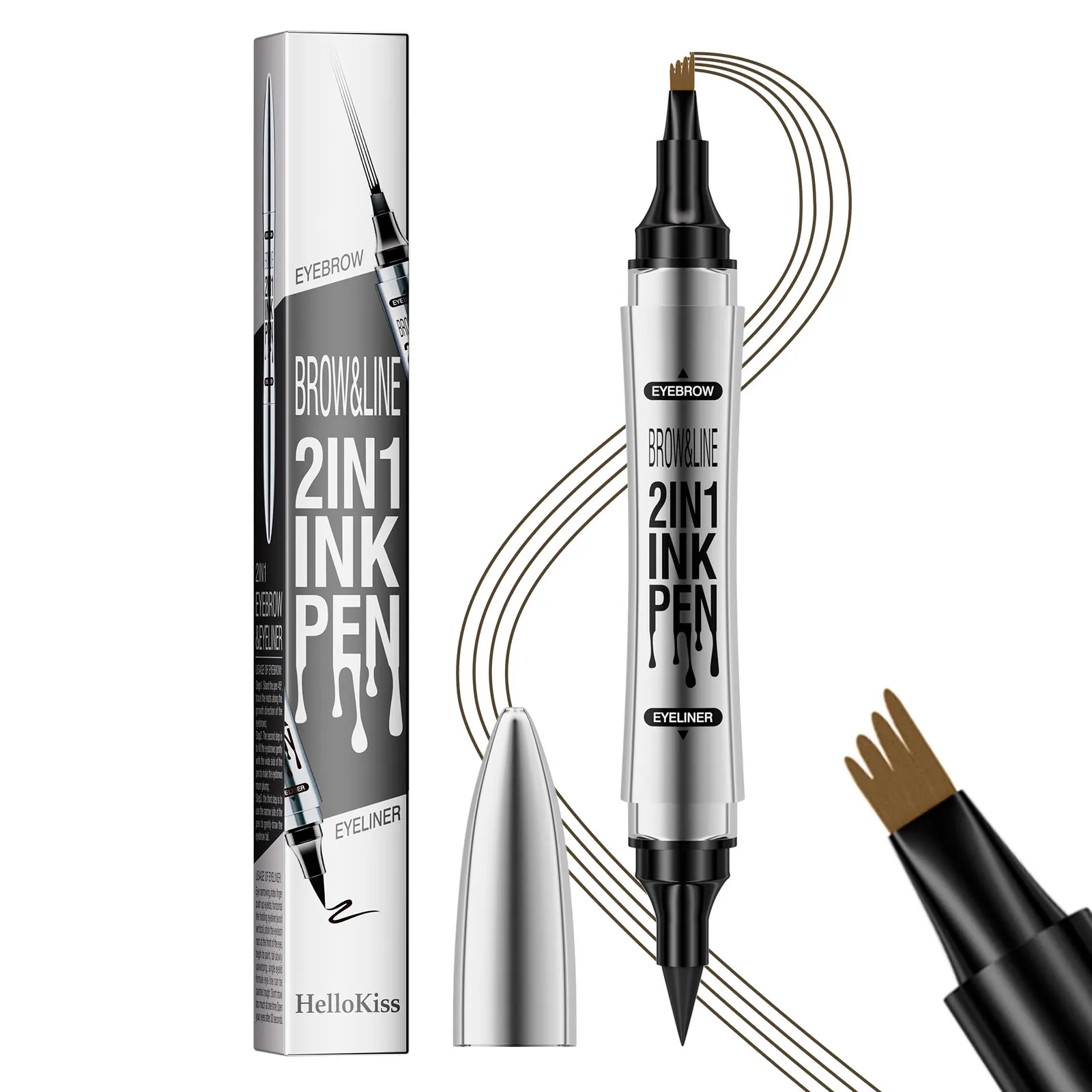 Waterproof Long Lasting 2 in 1 Liquid 4-tips Eyebrow Black Eyeliner Pen Double Head Eyebrow Eyeliner Pen