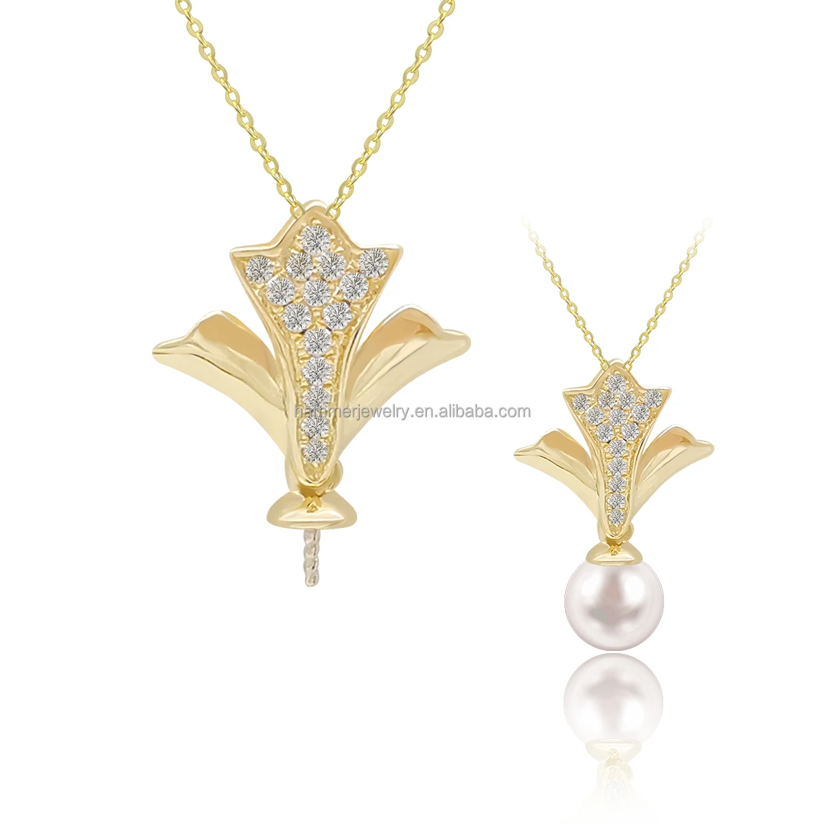 

Wholesale 14k Soild Gold Diamond Pearls Jewelry DIY Pearl Pendant Accessory Pearl Pendant Semi Mounts