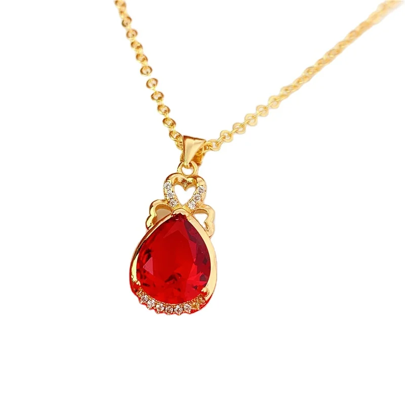 

Net Celebrity With The Same European And Style Retro Gemstone Drop Pendant Crystal Zircon 14K Color Gold Necklace Female
