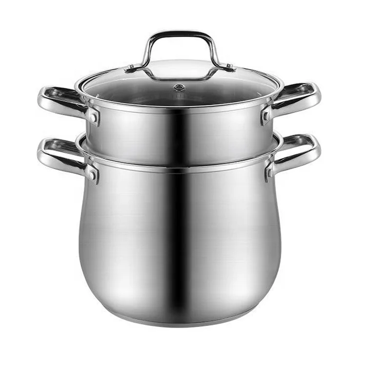 

2021 Stainless Steel Metal Induction Stock Soup Pot No Rust 2 Tier Couscous Pot With Steamer