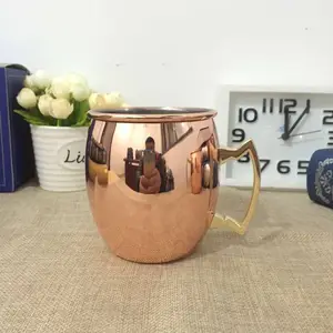 Image of SET OF 8 MOSCOW MULE MUG SOLID COPPER 16 OUNCE NEW BAR MUG 16 OZ BRASS HANDLE