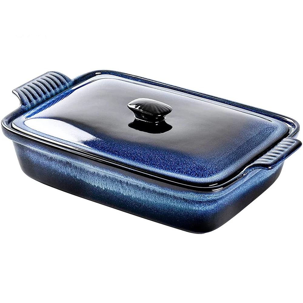 

UNICASA 2.8qt Ceramic Hotel Tableware Blue Baking Dish for Cooking Rectangular Casserole Dish with Lid, Colors