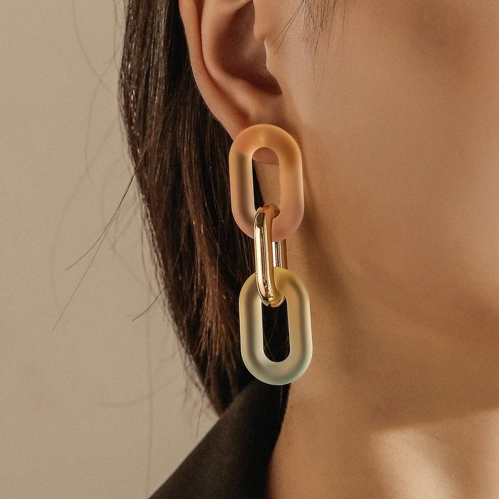 

Fashion Rainbow Acrylic Chain Link Earrings For Women Colorful Transparent Resin Chunky Statement Ear Jewelry