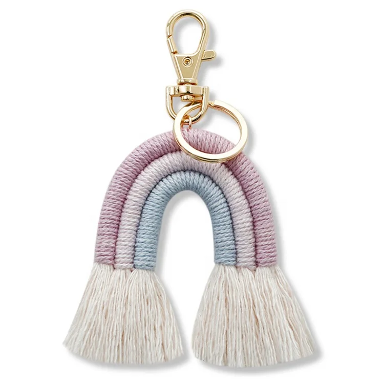 

Custom Women Bag Decor Pendant Handmade Woven Tassel Boho Macrame Rainbow Keychain