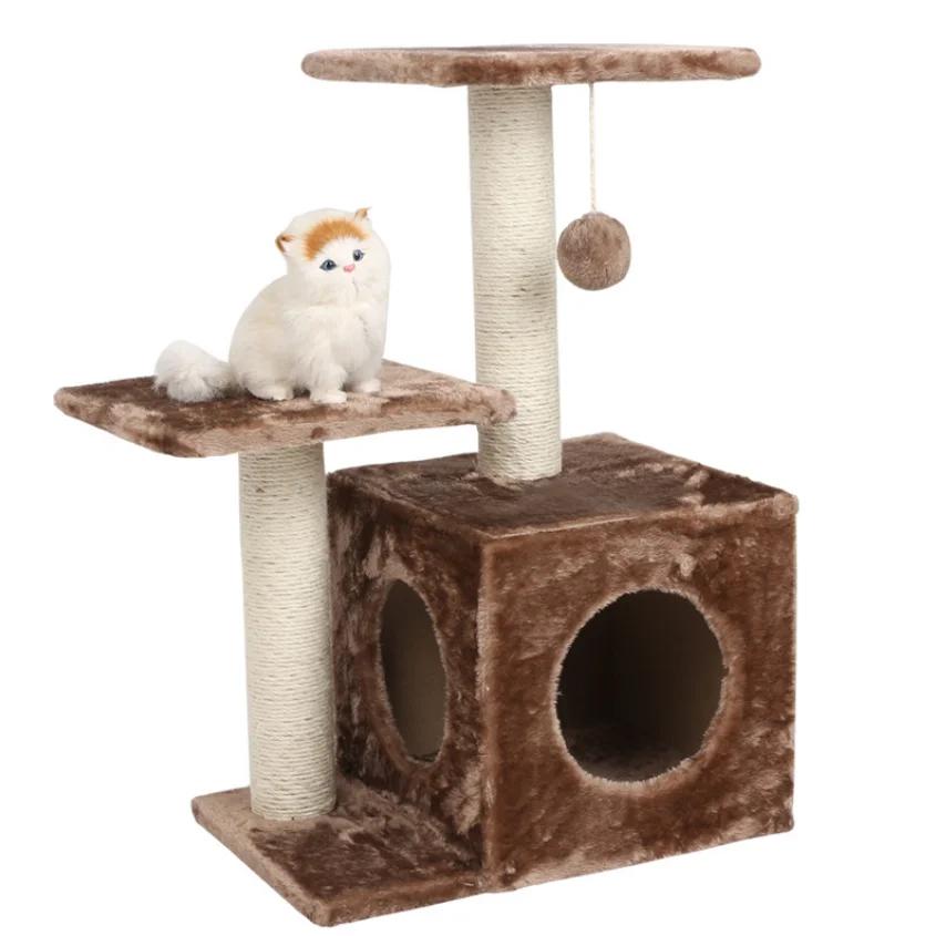 

Two Levels Scratching Furniture Wrapped Sisal Pet Supplies Cat Tree With House Scratching Tree Tower