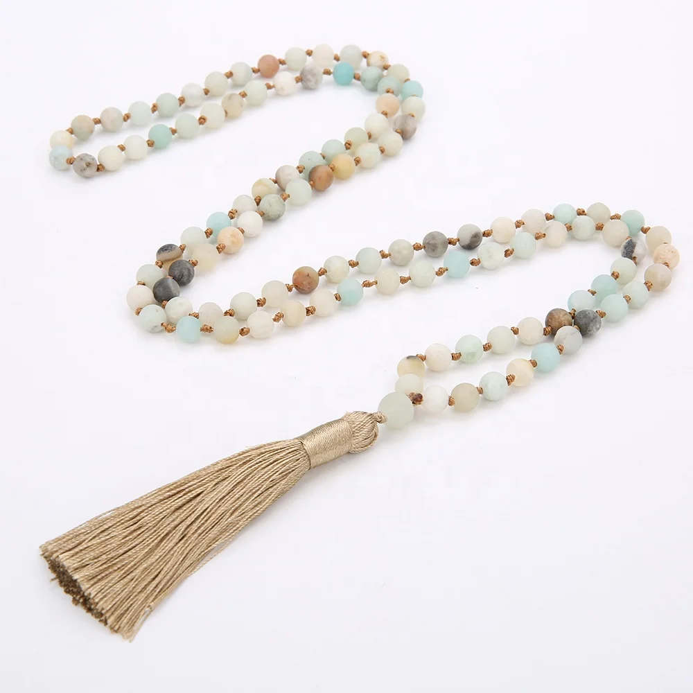 

108 Mala Beads Necklace Natural Stone Meditation Statement Necklace Yoga Rosary Prayer Charm Beaded Tassel Necklace