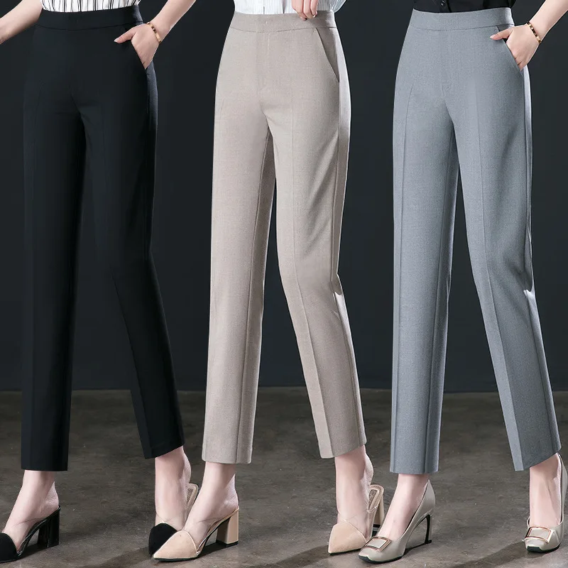 

S-5XL Spring and Autumn Women's Professional Suits High Waist Casual Pants Loose 9-point Straight Suits