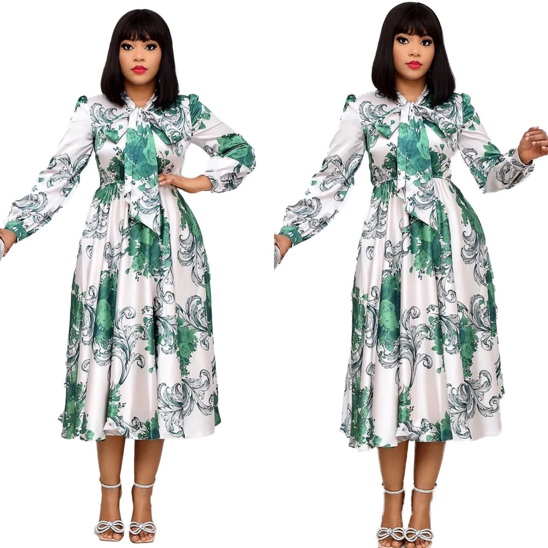 

ASSUN Official Dresses for Ladies African Hign Waist Floral Print Dress African Long Dress, Customized color