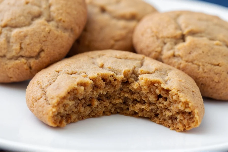 Close-up of chewy ginger cookie showing moist interior and cracked surface