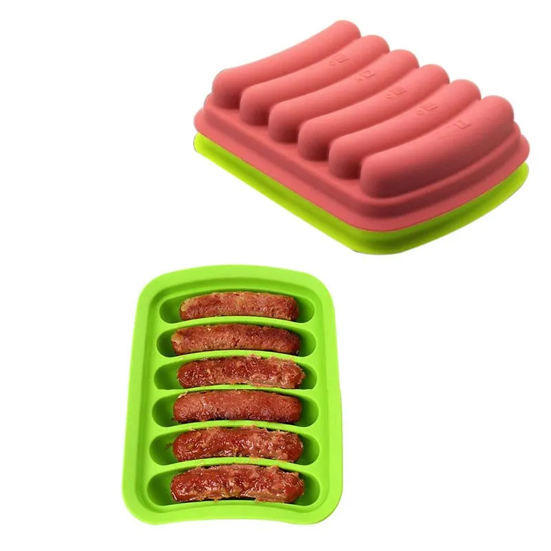

DIY Anti-hot 6 Lattice Silicone Hot Dog Baking Mould Sausage Mold Tray With Cover for Microwave Oven
