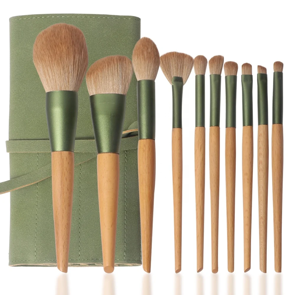 

2023 10pcs New Wholesale Eco Friendly Vegan Synthetic Wooden Buy Professional Premium Soft Luxury Private Label Make Up Brushes