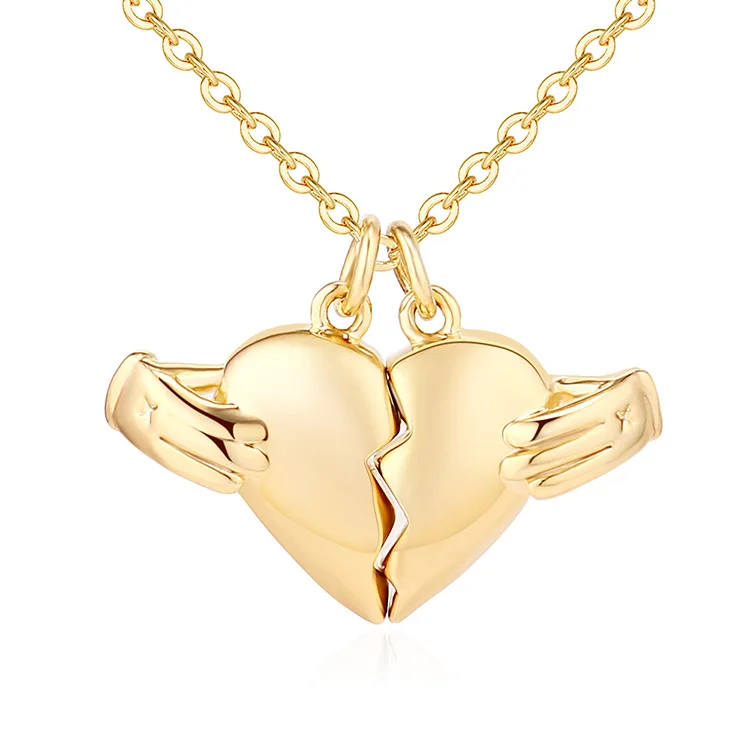 

Gold Plated Jewelry Couple Half magnetic Heart Pendant Best Fiend stainless Steel Necklace