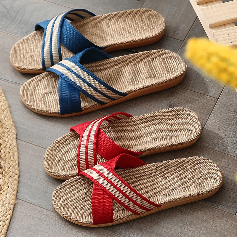 

Four Seasons wholesale slippers eco friendly biodegradable flax slipper different color indoor outdoor flat slide, As your request