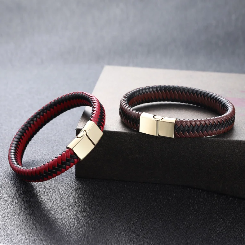 

Men Genuine Leather Hand Jewelry Bracelet Vintage Handmade Braided Leather Bracelet Magnetic Clasp Leather Bracelet