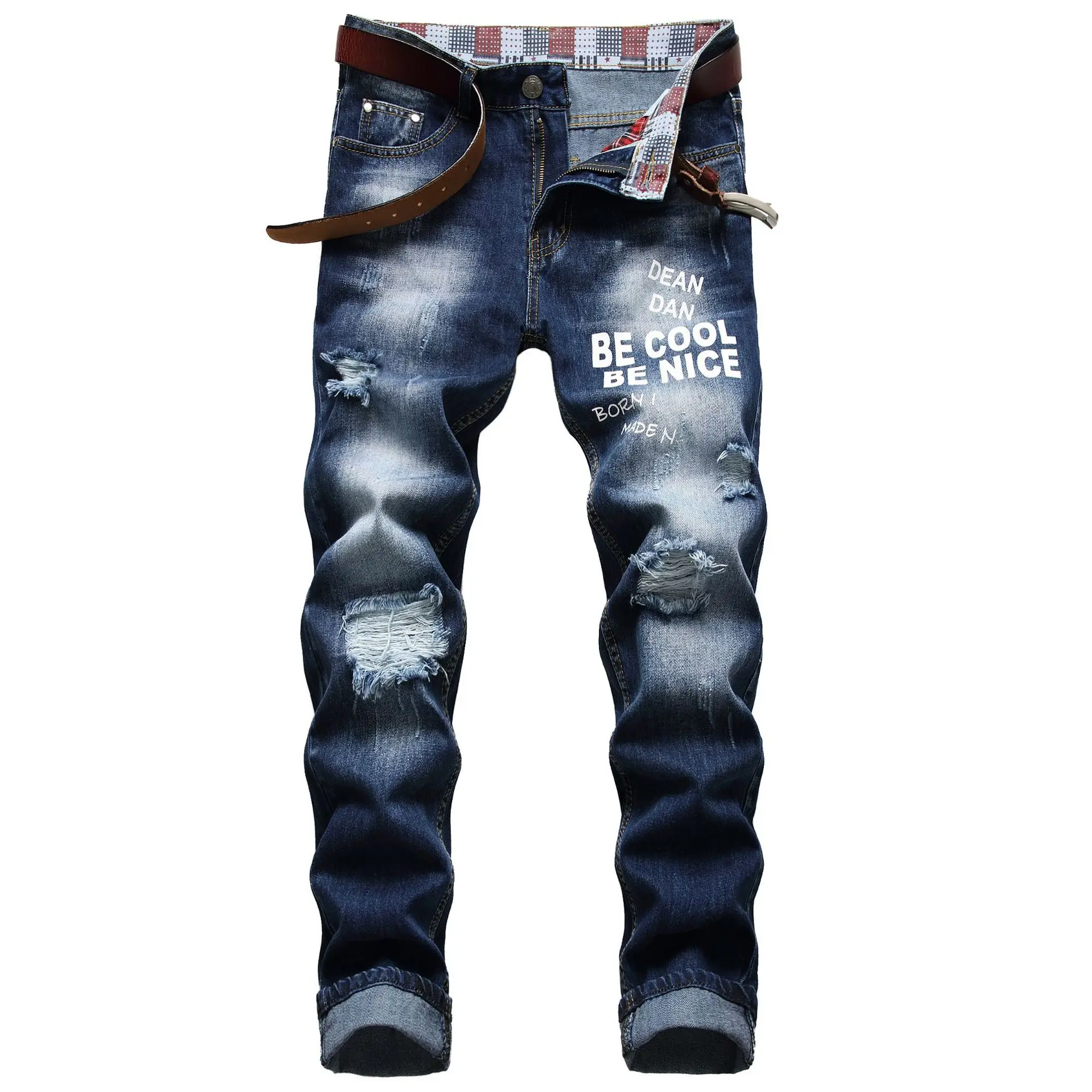 

High Quality Washing Water Printing Logo Design Men's Business Jeans Tapered Mens Skinny Jeans