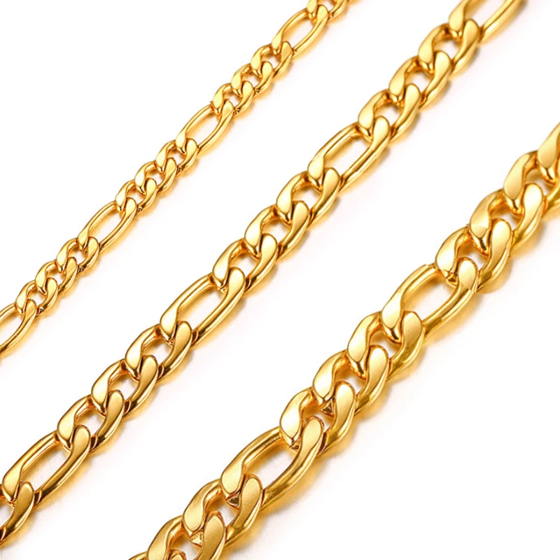

Bulk Corrente Masculina Stainless Steel Mens 18k Gold Plated Curb Figaro Chain Necklace, 18k gold, silver