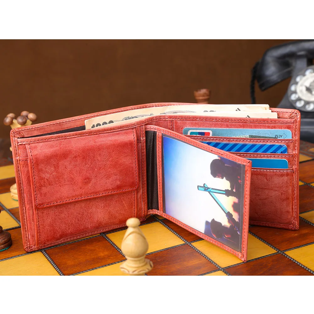 

2020 Korean Luxury Short Wallet Red With driver's license Genuine Leather Wallet For Man Coin Purse Card Holder, Customized