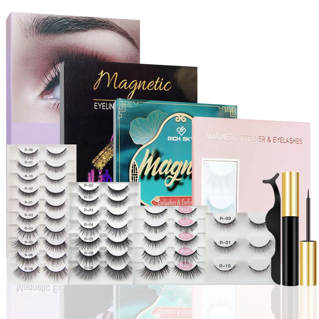 

Custom Light Weight Magnetic Eyeliner Eyelashes Set Packaging boxes Wholesale Private Label 3 5 7 10 Pairs Magnetic Eyelashes, Natural black& colorful