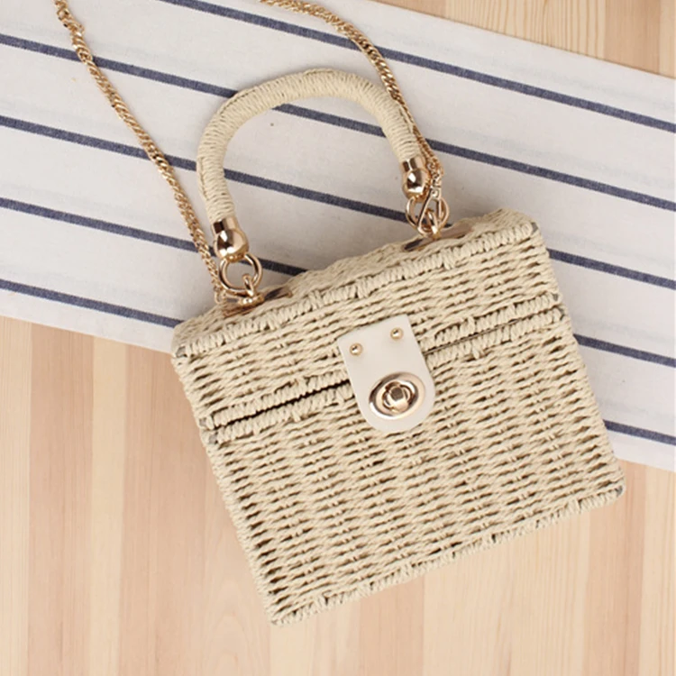 

CTB028 Woman straw woven small square crossbody handbag ladies custom designer vintage shoulder bag