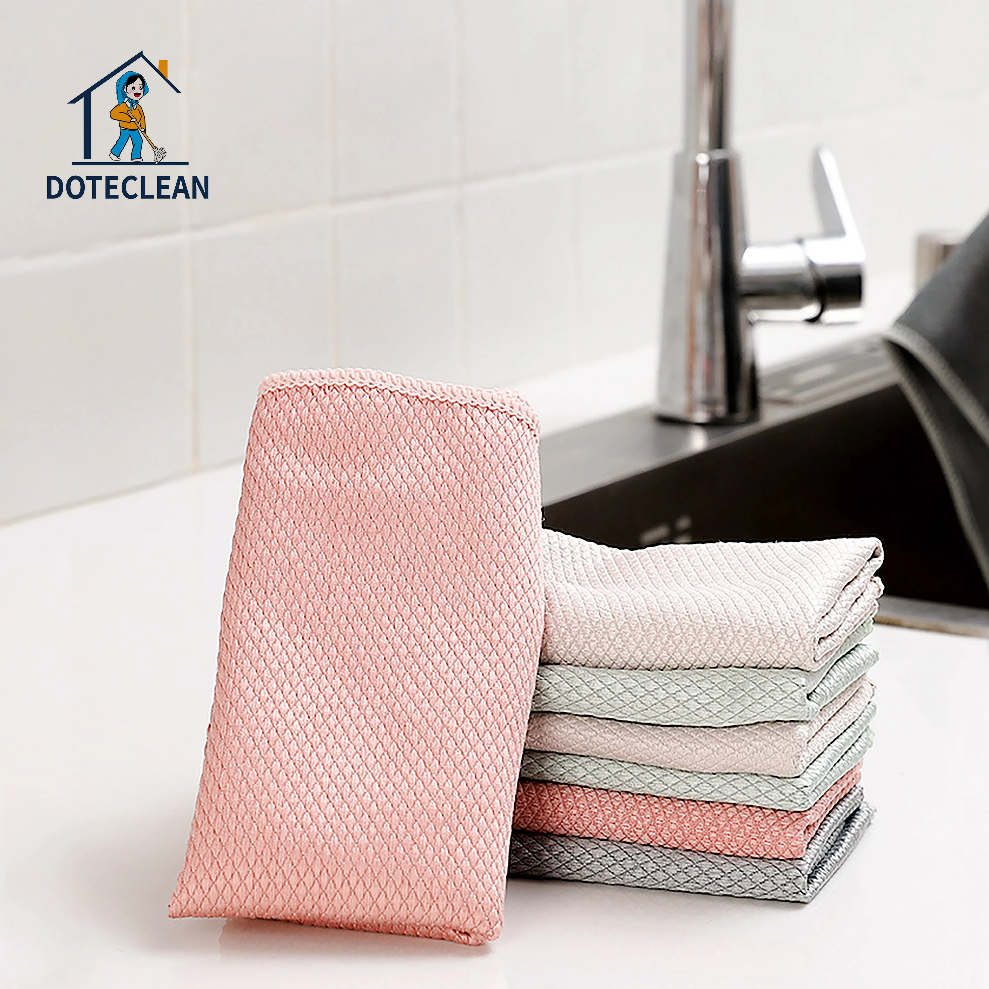 

Super Absorbent Soft family Glass Stain Removing Towel Wiping Rags Microfiber Fish Scale Cleaning Cloth 30x30