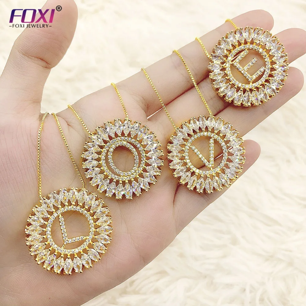 

fashion low moq gold white colorful cz jewelry letter initial pendant necklace